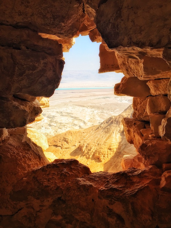 Masada Mikva opening overlooking the Dead Sea.